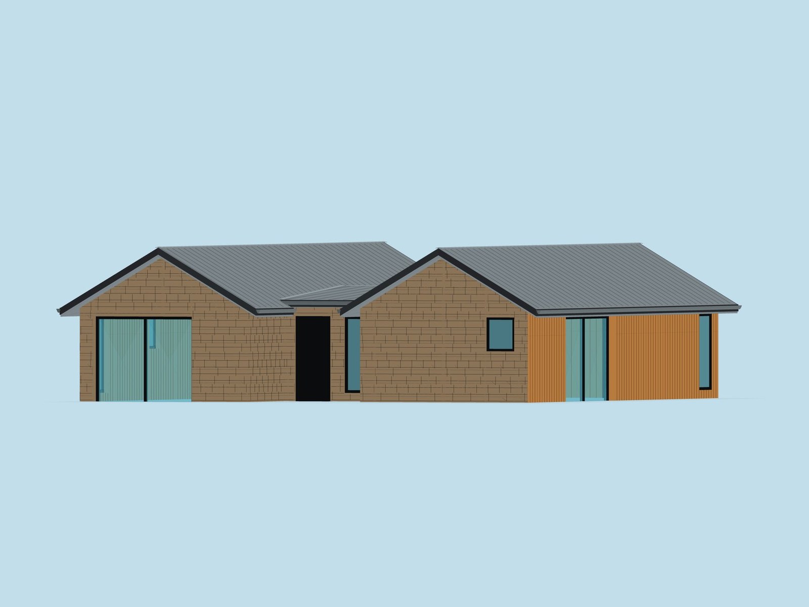 3D model preview of the flagship home generated from its floor plan, showing walls, openings and roof